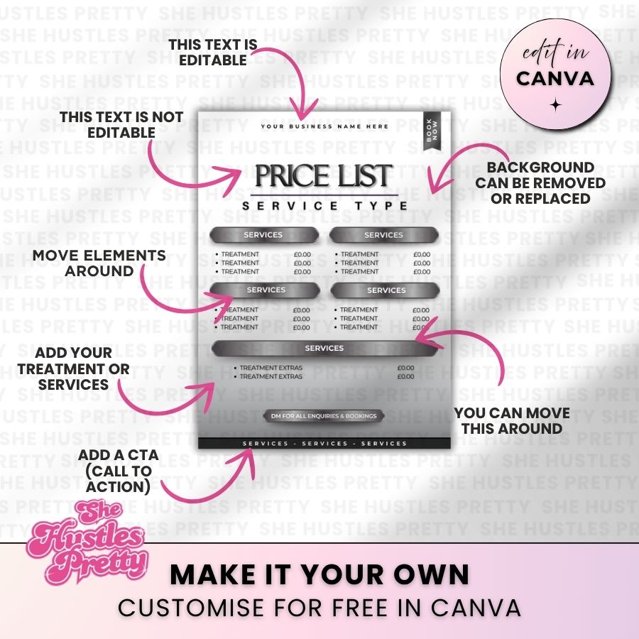 Price List Template for Social Media | Monochrome | For Beauty Professionals