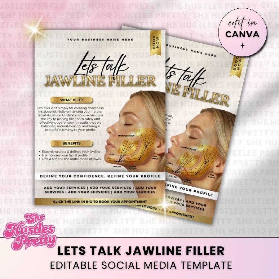 Jawline Filler Template for Social Media | Beige & Gold Luxe | For Aestheticians