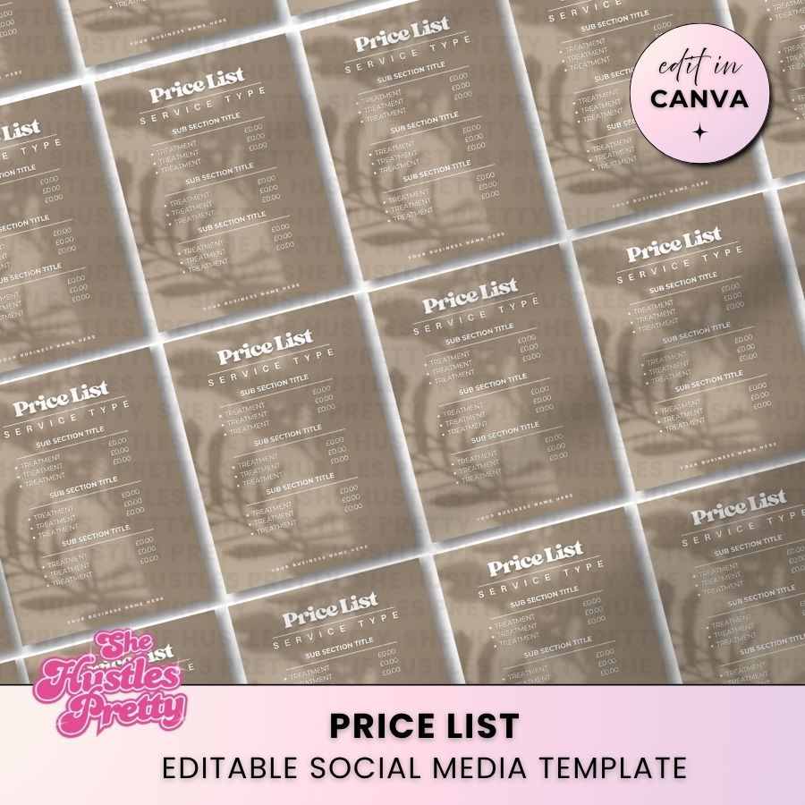 Price List Template for Social Media | Latte Layers | For Beauty Professionals
