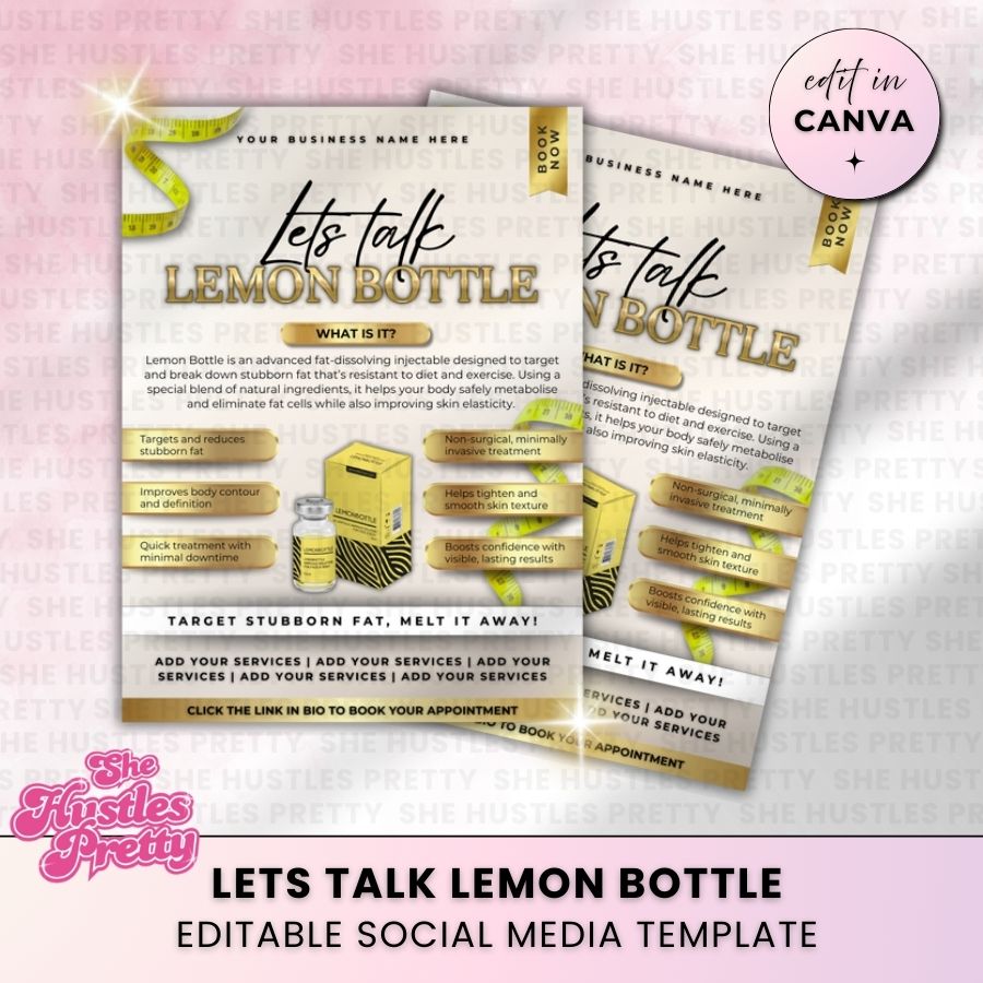 Lemon Bottle Template for Social Media | Beige & Gold Luxe | For Aestheticians