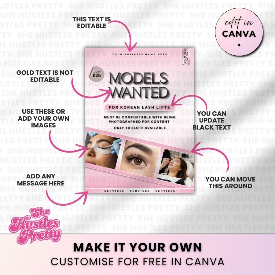 Korean Lash Lift x 5 Posts | Social Media Marketing for Lash Artist | White & Pink