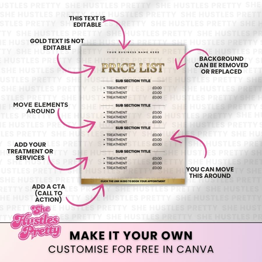 Price List Template for Social Media | Beige & Gold | For Beauty Professionals