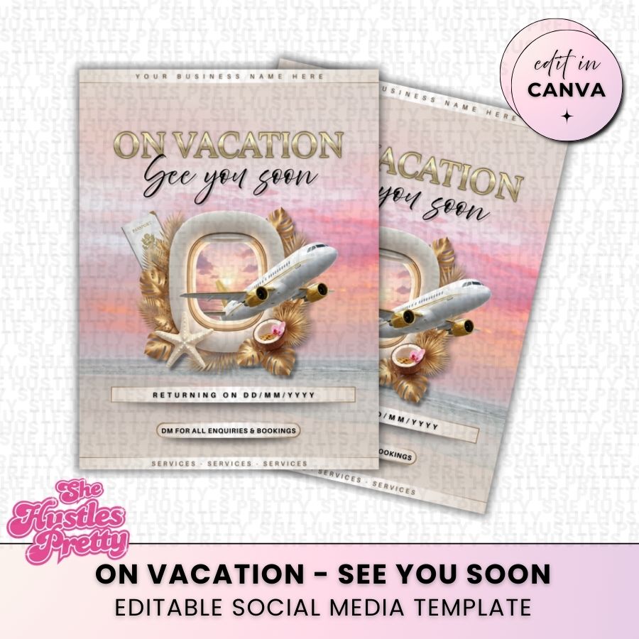 Out of Office Vacation Template for Social Media | Golden Nude | For Beauty Professionals