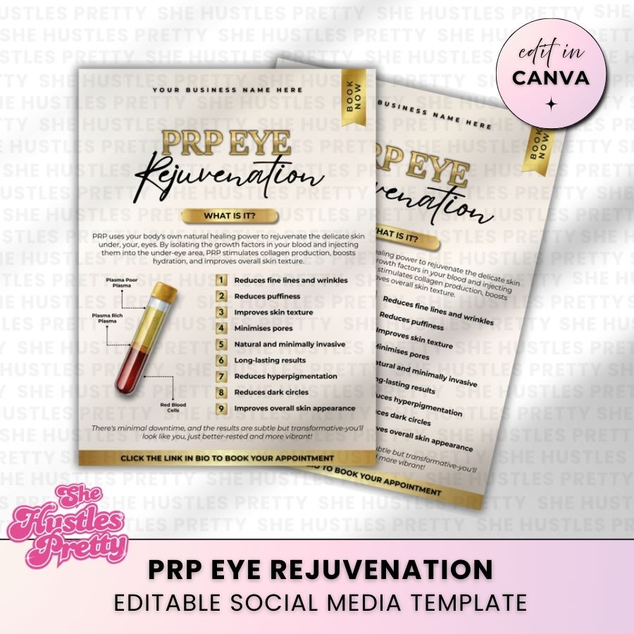 PRP Eye Rejuvenation Social Media Template | Beige & Gold Luxe | For Aestheticians