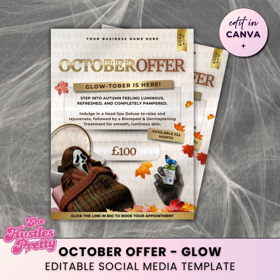 October Offers Social Media | Beige & Gold | For Aestheticians & Head Spa