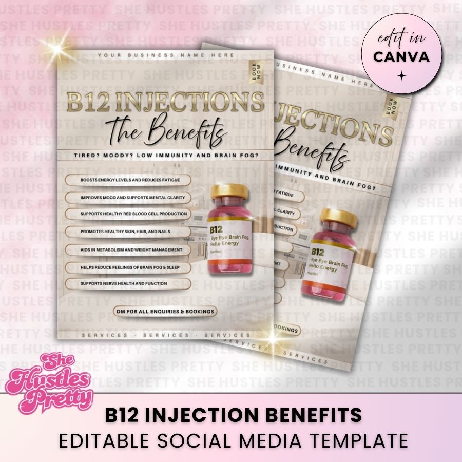 B12 Injection Benefits Social Media Template | Golden Nude | For Aestheticians