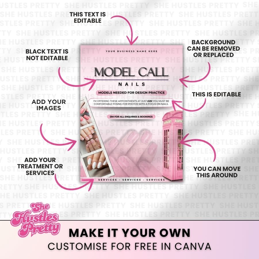 Model Call Template for Social Media | White & Pink | For Nail Technicians