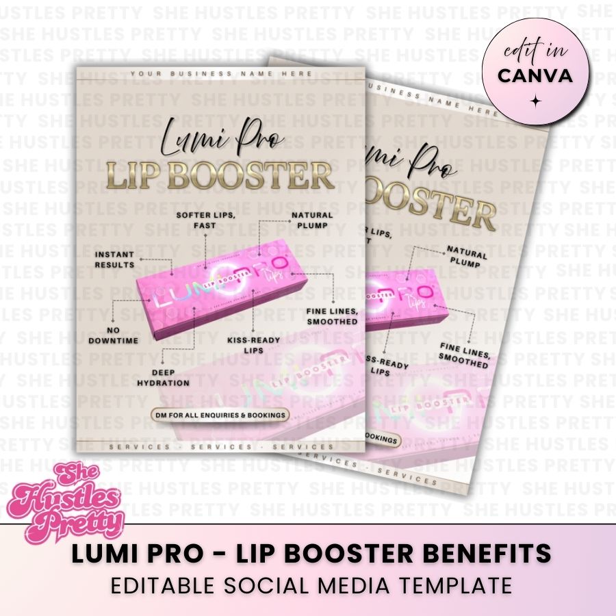 Lumi Pro Lip Booster Benefits Template for Social Media | Golden Nude | For Aestheticians