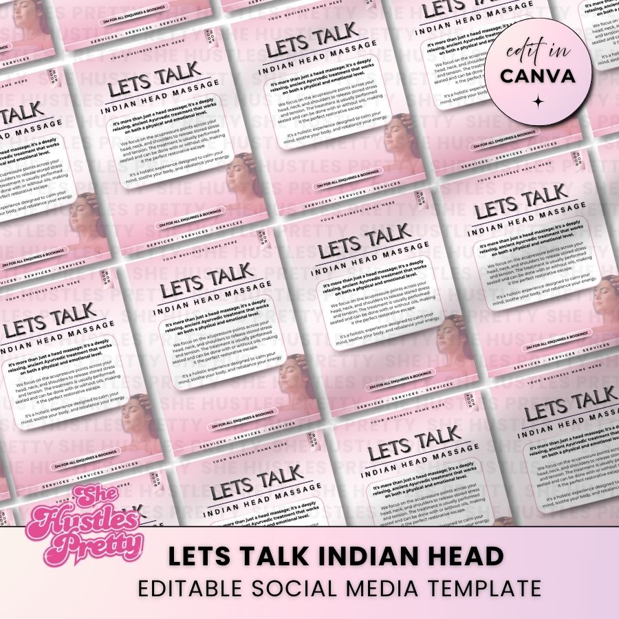 Let's Talk Indian Head Massage for Social Media | White & Pink | For Massage Therapists