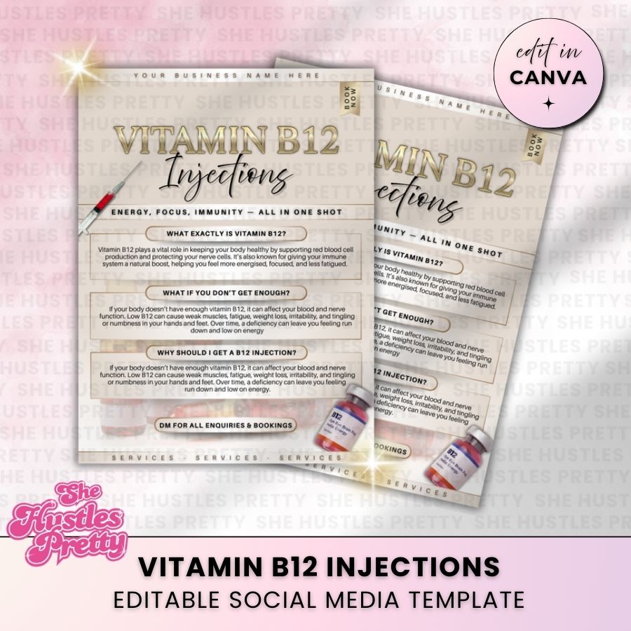 B12 Injection Social Media Template | Golden Nude | For Aestheticians