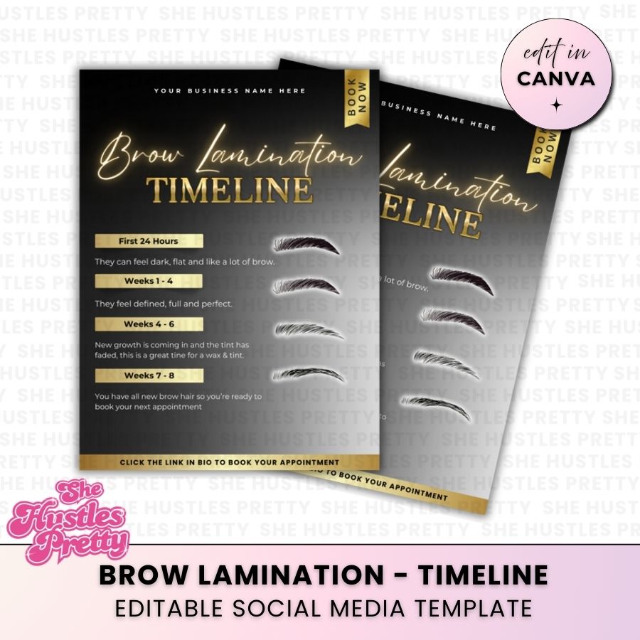 Brow Lamination - Timeline | Social Media Templates | Black & Gold Luxe