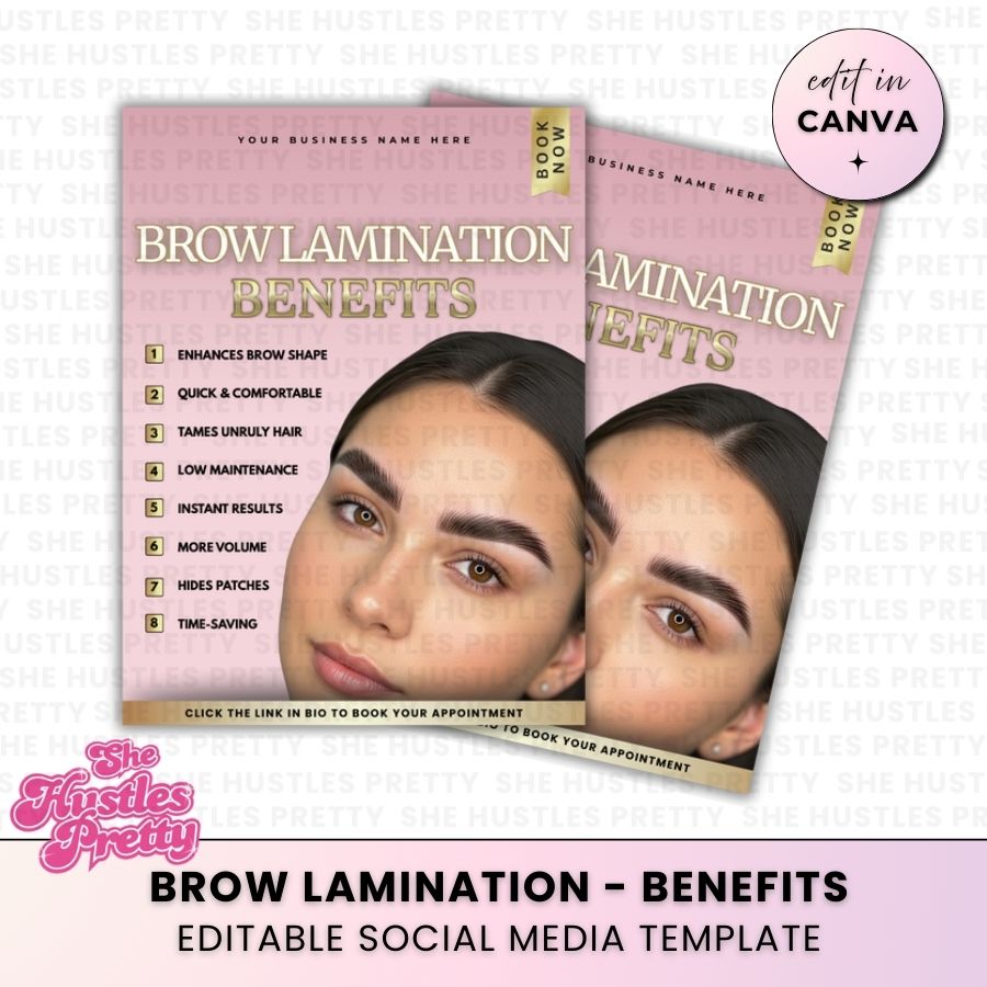 Brow Lamination - Benefits | Social Media Templates | Baby Pink & Gold