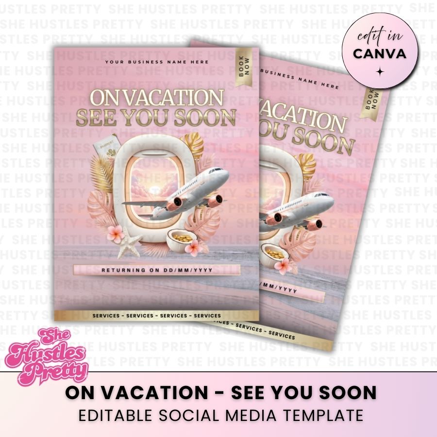 Out of Office Vacation Template for Social Media | Baby Pink & Gold | For Beauty Professionals
