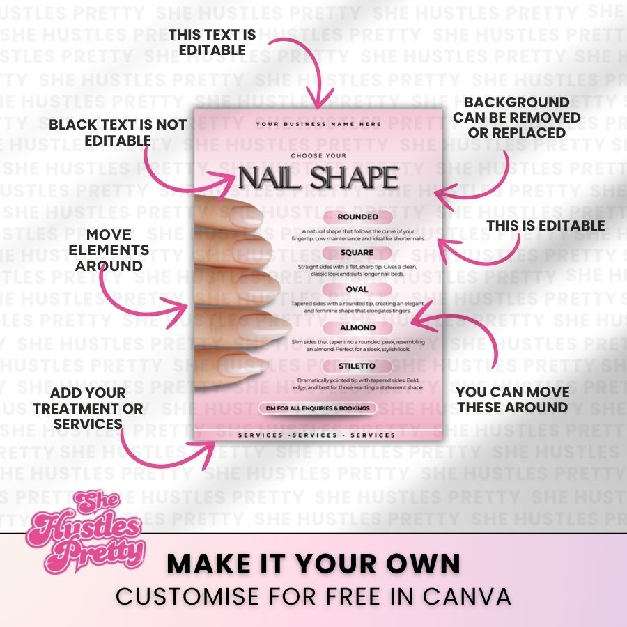 Nail Shapes Template for Social Media | White & Pink | For Nail Technicians