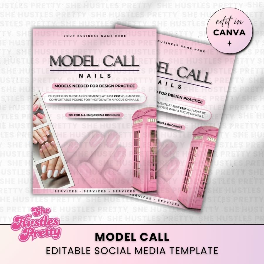 Model Call Template for Social Media | White & Pink | For Nail Technicians