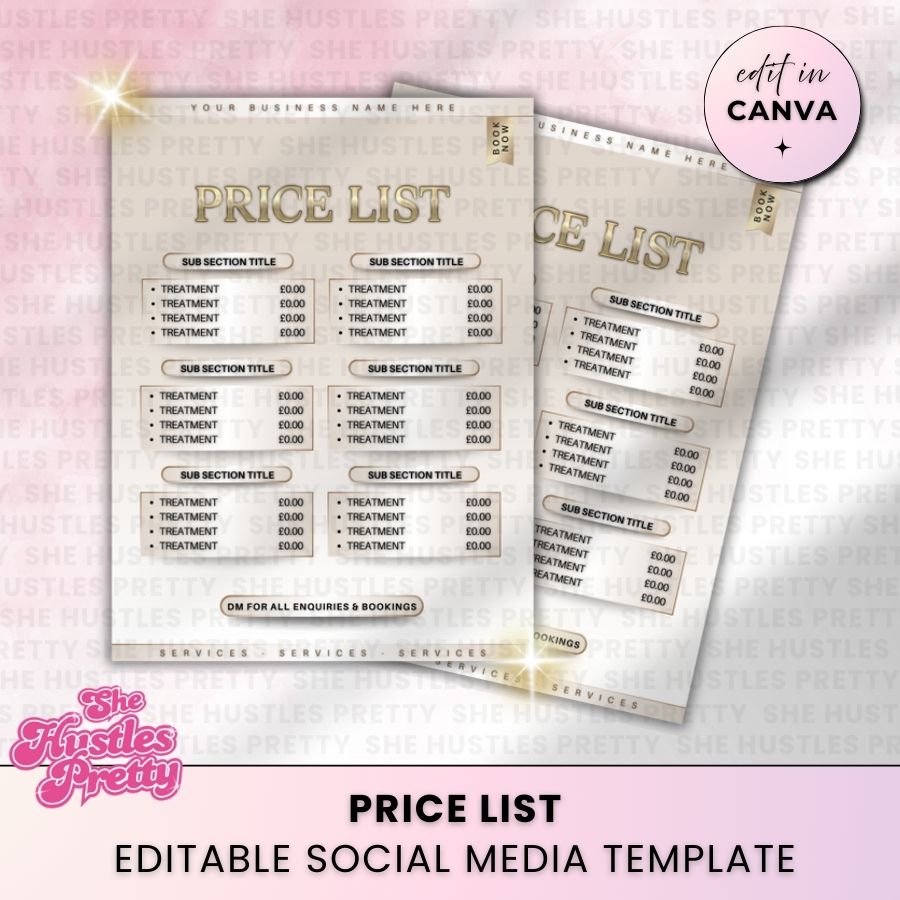 Price List Template for Social Media | Golden Nude | For Beauty Professionals