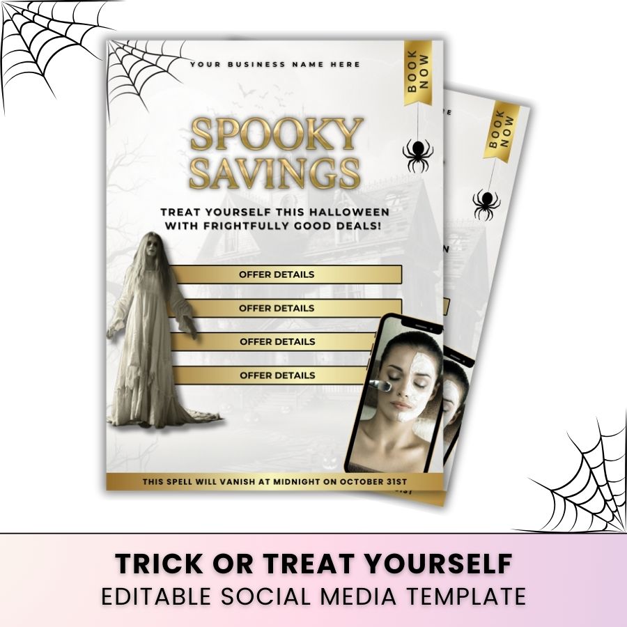 Spooky Savings Halloween Template | White & Gold | For Beauty Professionals
