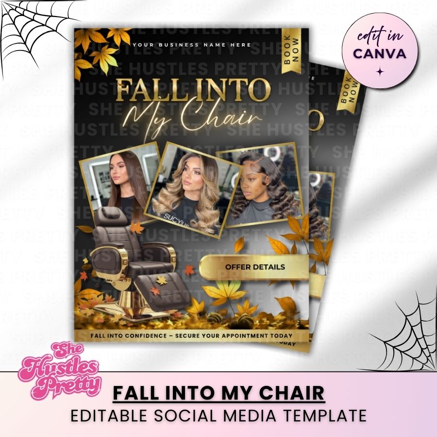 Fall into my Chair Halloween Template | Black & Gold | For Beauty Professionals