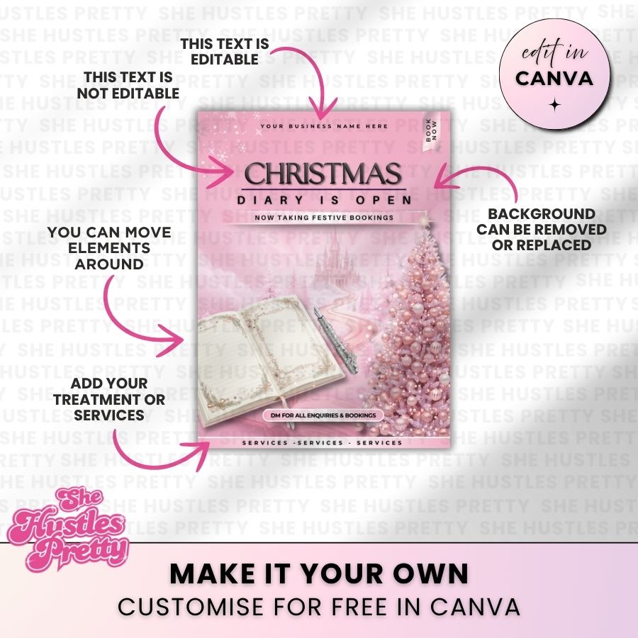 Christmas Dairy Open Template | White & Pink | For Beauty Professionals