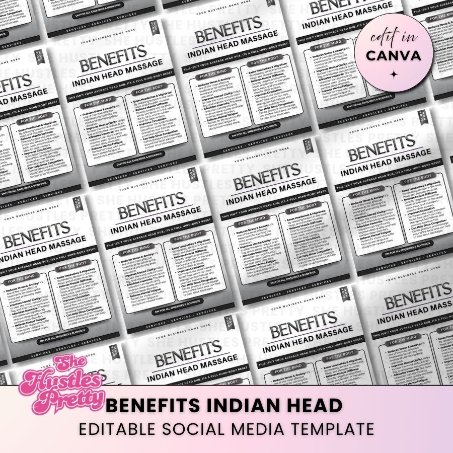 Benefits Indian Head Massage for Social Media | Monochrome | For Massage Therapists