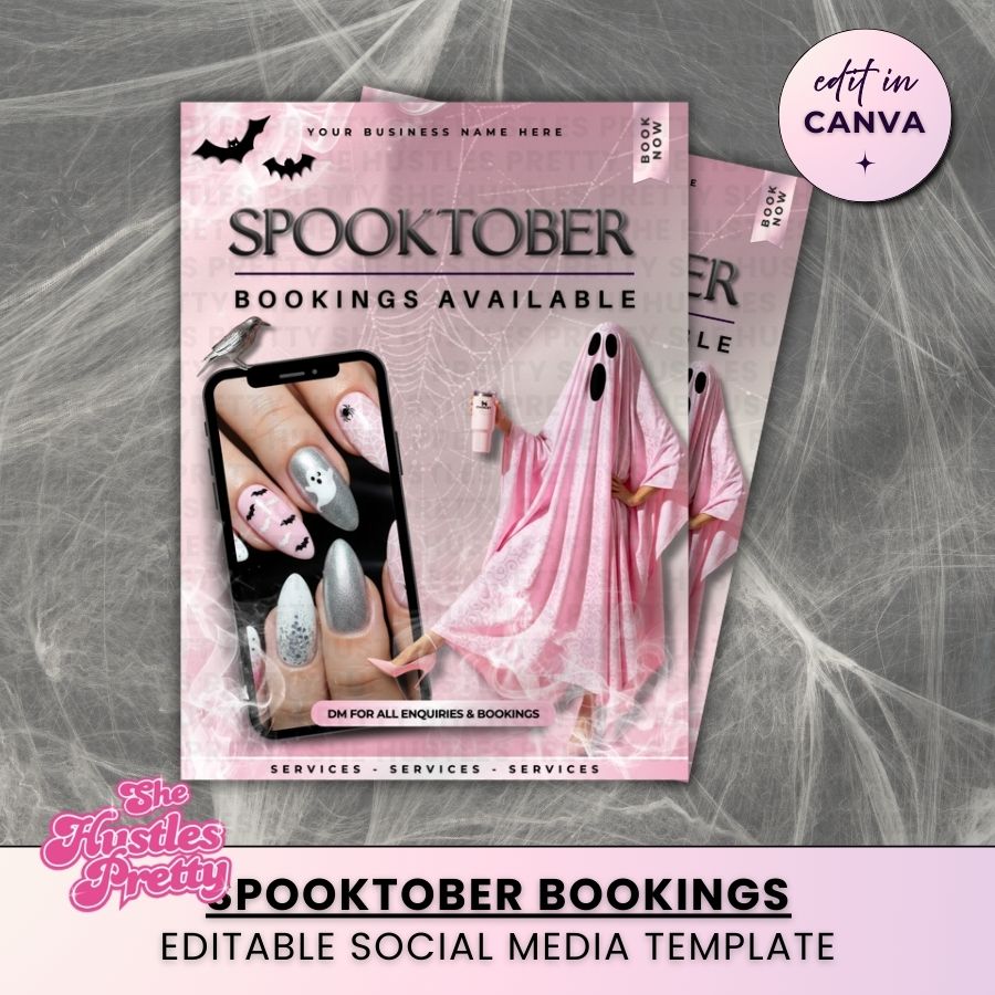 Spooktober Halloween Template for Social Media | White & Pink | For Nail Technicians