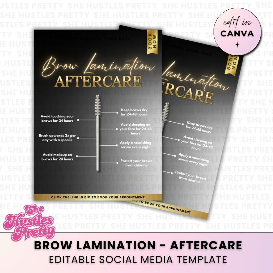 Brow Lamination - Aftercare | Social Media Templates | Black & Gold Luxe