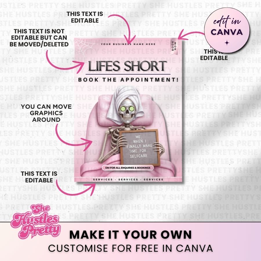 Lifes Short Funny Halloween Social Media | White & Pink | For Beauty Professionals