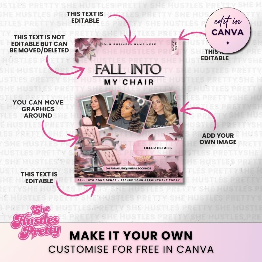 Fall into my Chair Halloween Template | White & Pink | For Beauty Professionals