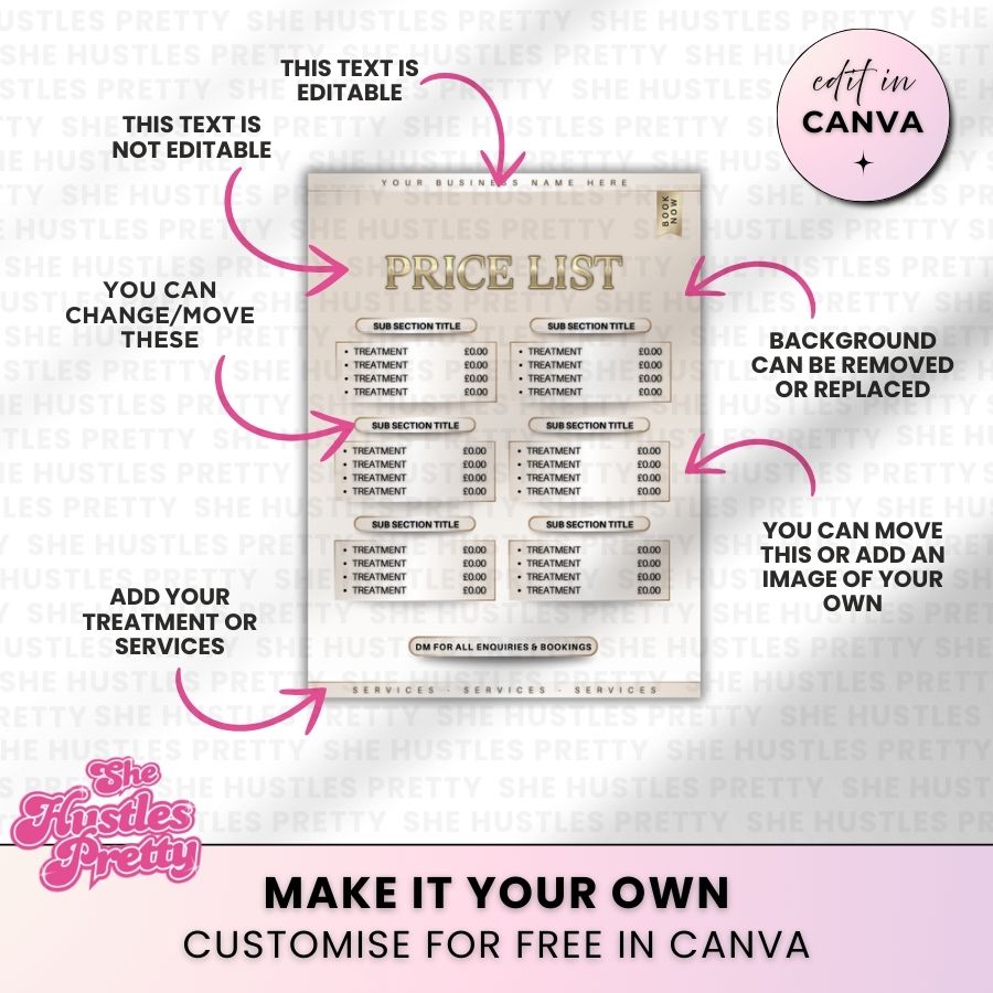 Price List Template for Social Media | Golden Nude | For Beauty Professionals