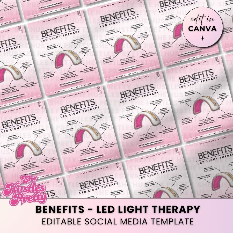 Benefits of LED Light Therapy Template for Social Media | White & Pink | For Beauty Professionals