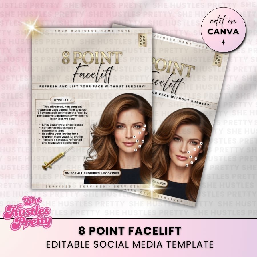 8 Point Face Lift  Anti-Wrinkle Template for Social Media | Golden Nude | For Aestheticians