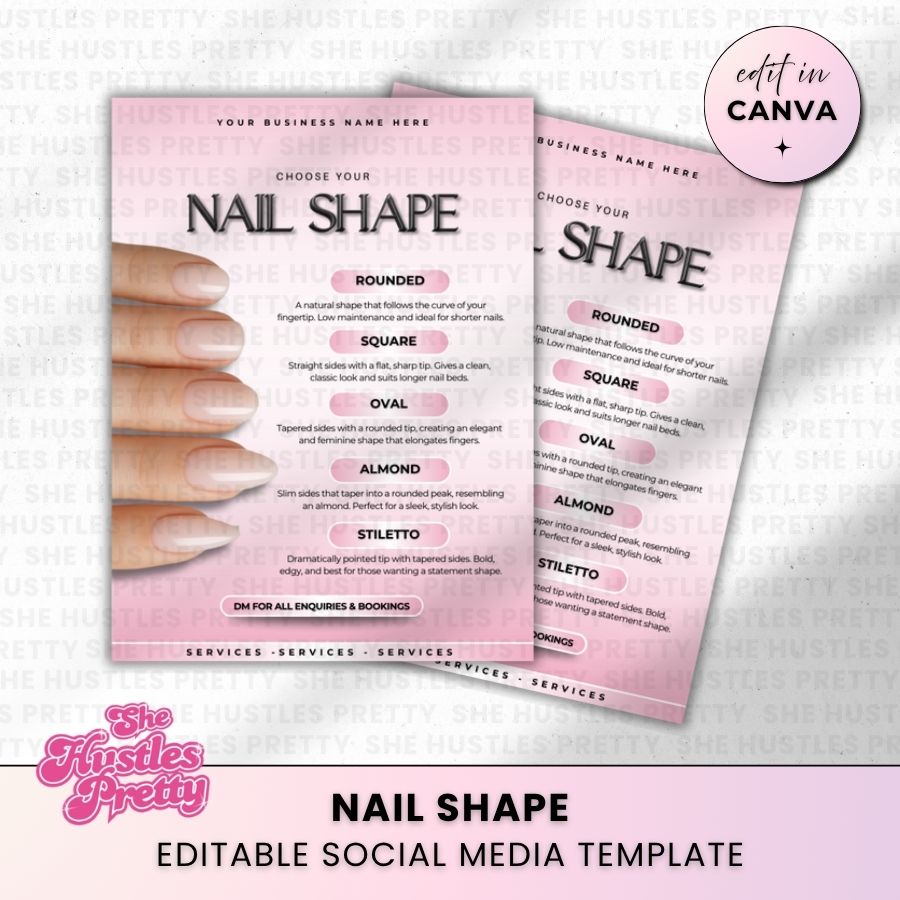 Nail Shapes Template for Social Media | White & Pink | For Nail Technicians