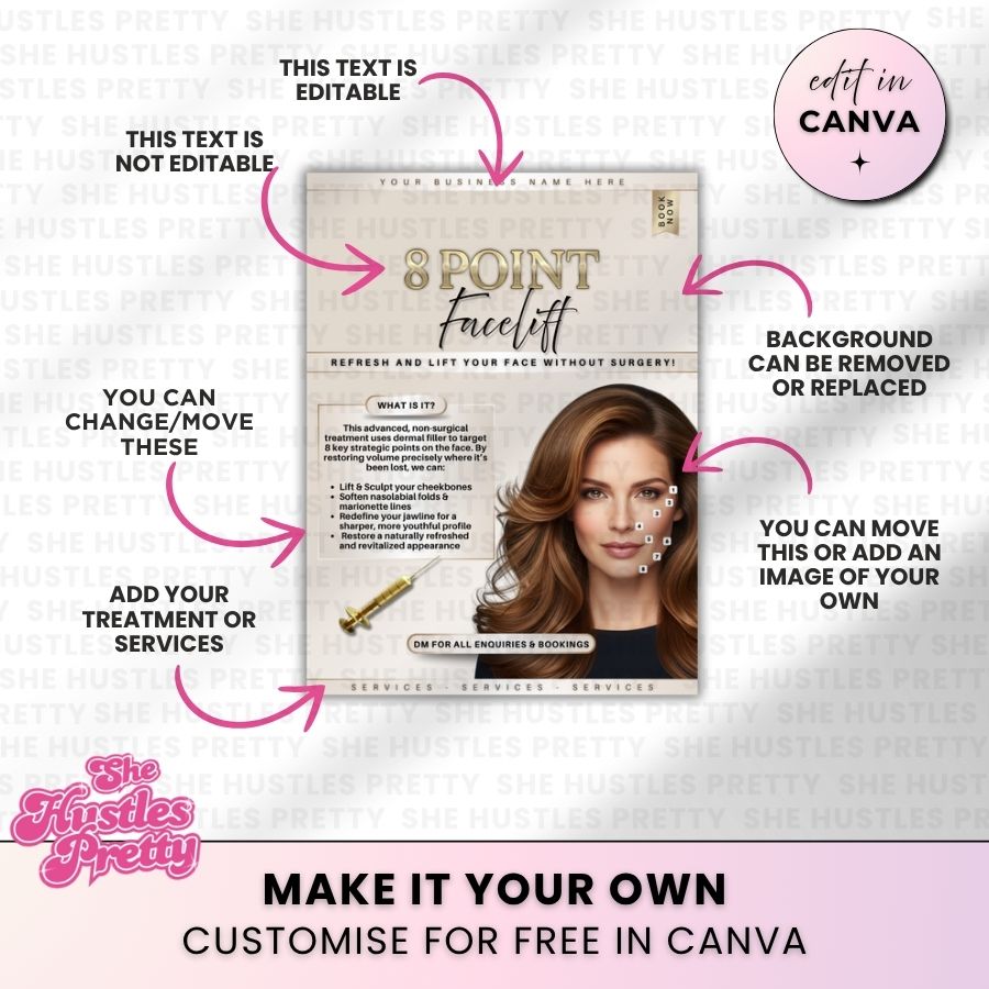8 Point Face Lift  Anti-Wrinkle Template for Social Media | Golden Nude | For Aestheticians