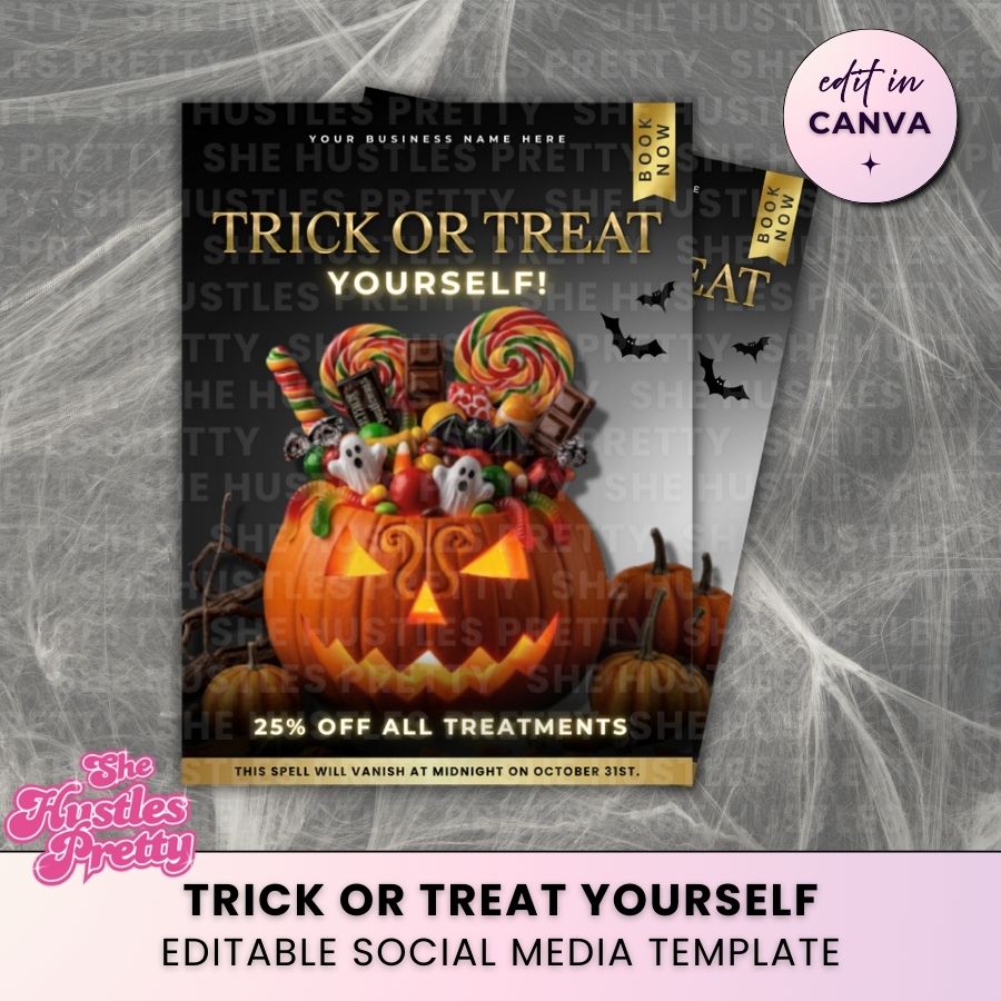 Trick or Treat Yourself Template | Black & Gold | For Beauty Professionals
