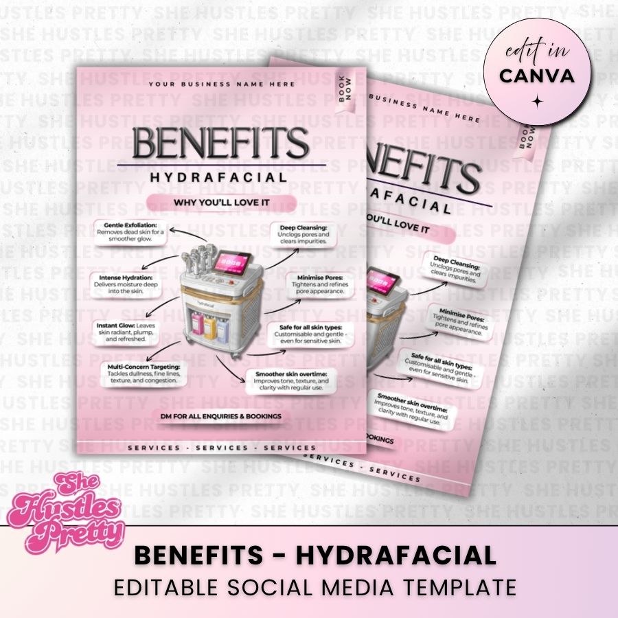 HydraFacial Benefits Template for Social Media | White & Pink | For Beauty Professionals