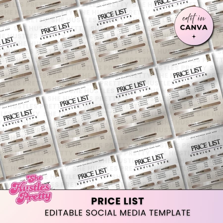 Price List Template for Social Media | Smokey Beige | For Beauty Professionals