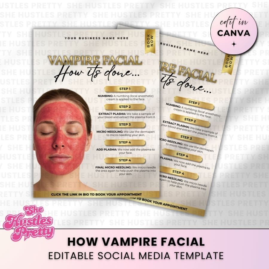 PRP Vampire Facial How Social Media Template | Beige & Gold Luxe | For Aestheticians