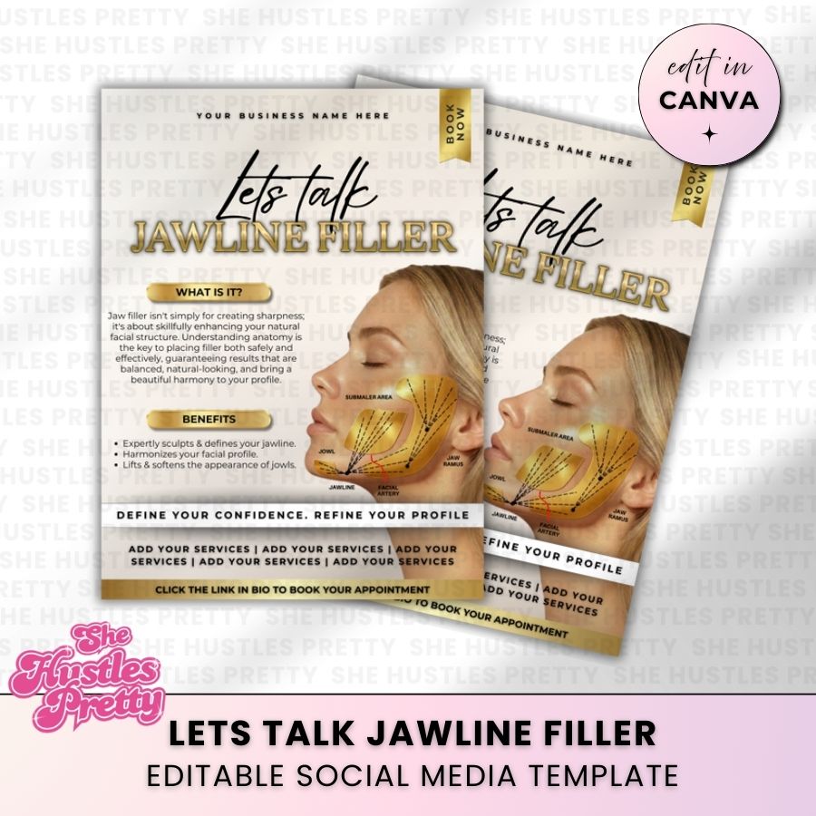 Jawline Filler Template for Social Media | Beige & Gold Luxe | For Aestheticians
