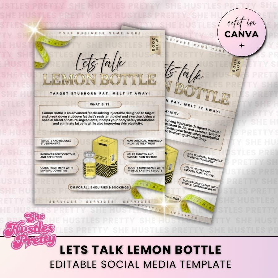 Lemon Bottle Template for Social Media | Golden Nude | For Aestheticians