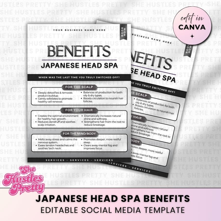 Japanese Head Spa Benefits for Social Media | Monochrome | For Massage Therapists