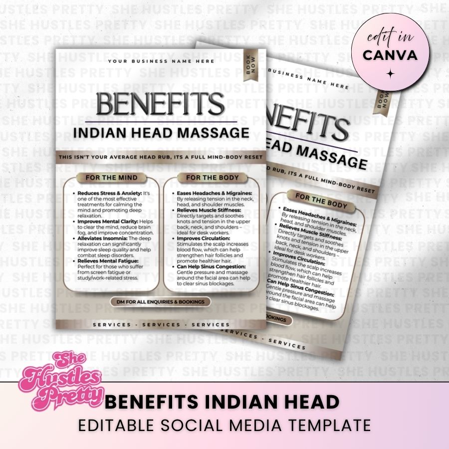Benefits Indian Head Massage for Social Media | Smokey Beige | For Massage Therapists