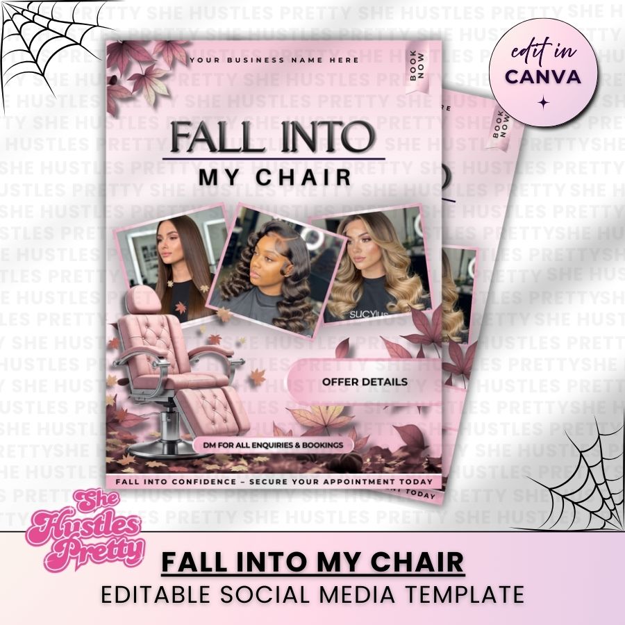 Fall into my Chair Halloween Template | White & Pink | For Beauty Professionals