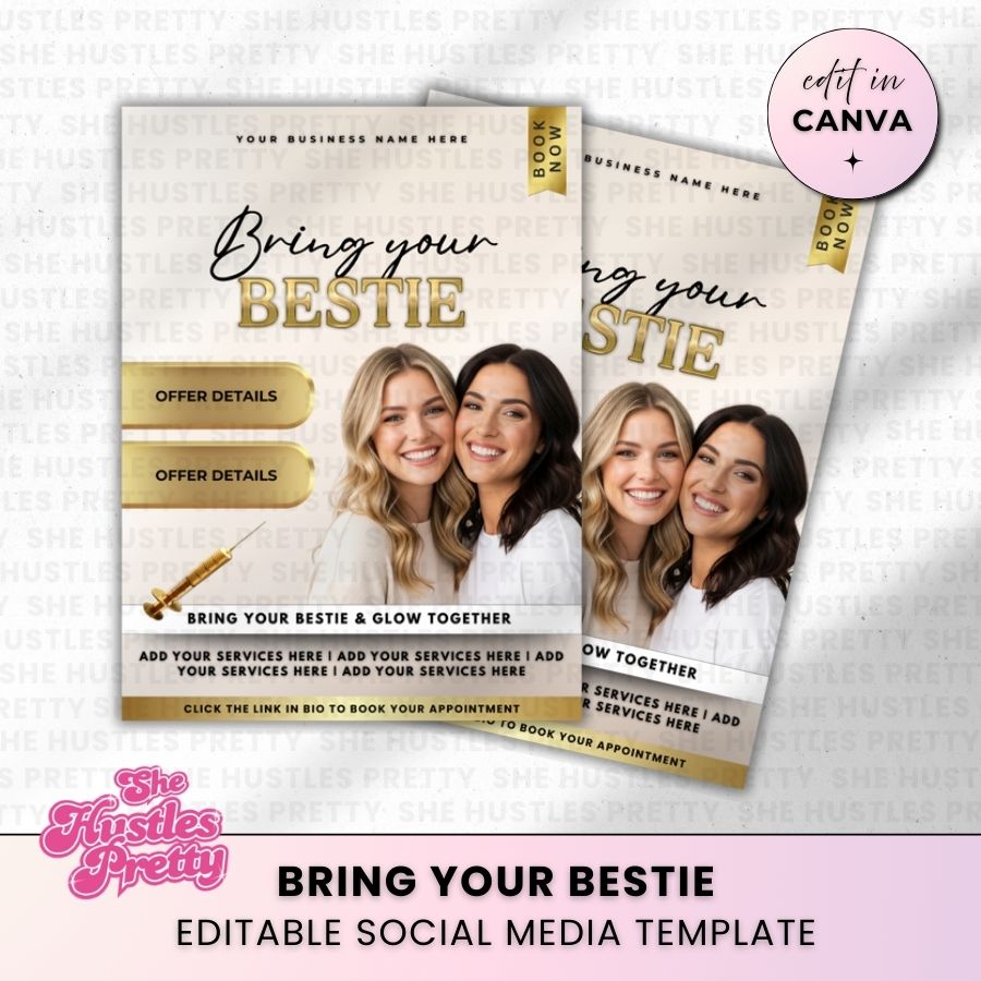 Bring your Bestie Template for Social Media | Beige & Gold | For Beauty Professionals