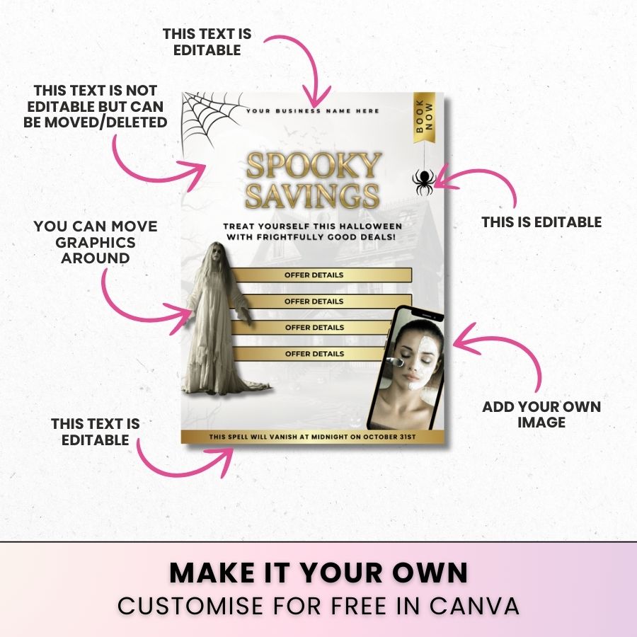 Spooky Savings Halloween Template | White & Gold | For Beauty Professionals