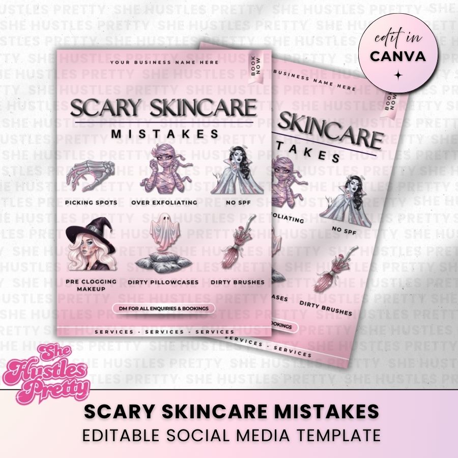 Spooky Skincare Mistakes Template for Social Media | White & Pink | For Skincare Specialists