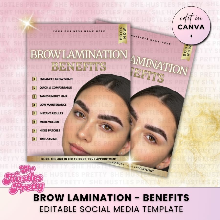 Brow Lamination - Benefits | Social Media Templates | Baby Pink & Gold