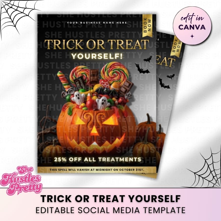 Trick or Treat Yourself Template | Black & Gold | For Beauty Professionals