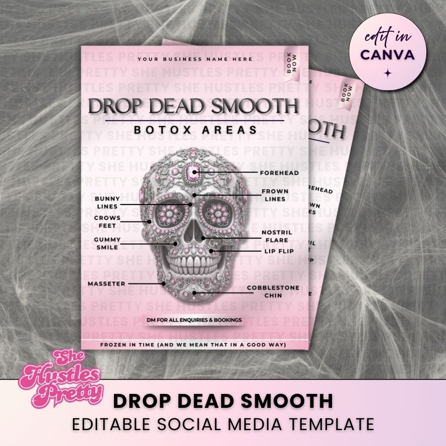 Drop Dead Smooth Botox Halloween Social Media | White & Pink | For Aestheticians