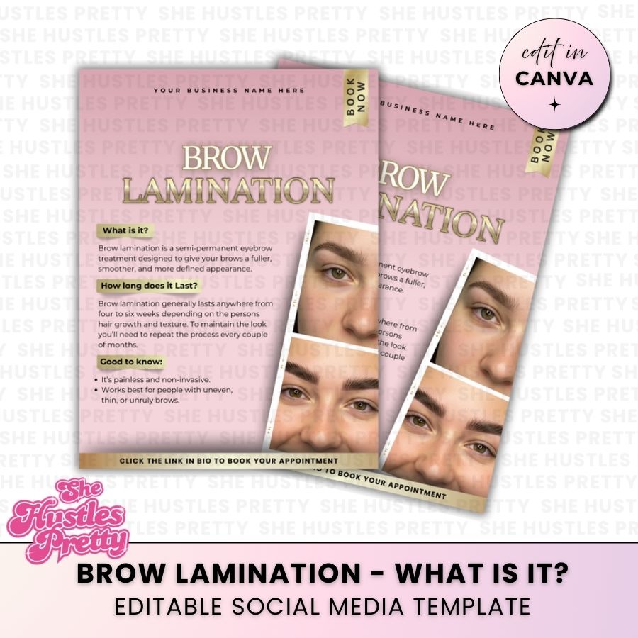 Brow Lamination - What is it? | Social Media Templates | Baby Pink & Gold