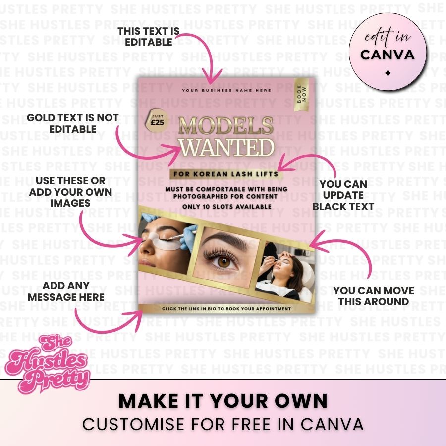 Korean Lash Lift x 5 Posts | Social Media Marketing for Lash Artist | Baby Pink & Gold